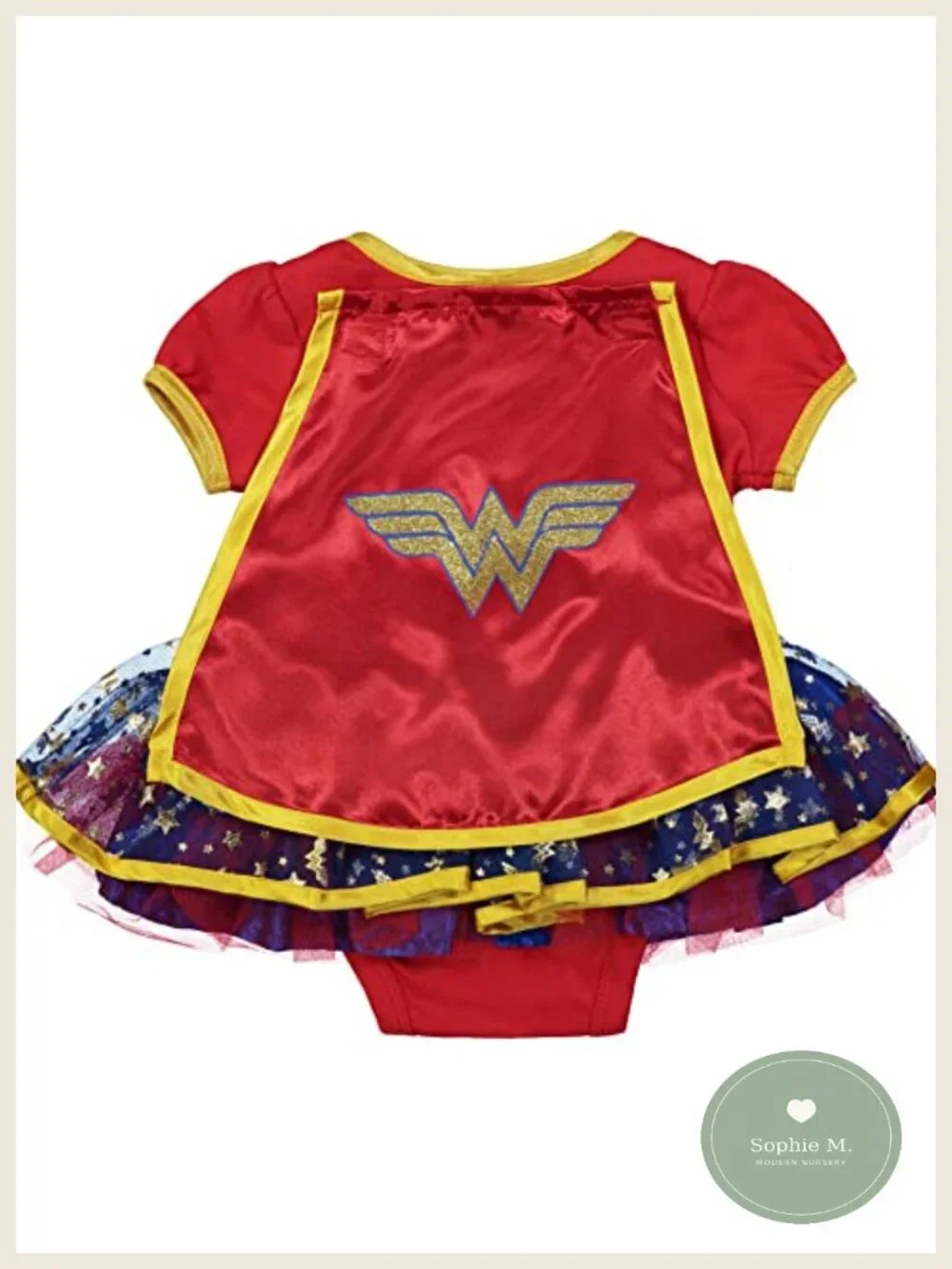 Cotton Wonder Woman Tutu Bodysuit Cape Set with Headband Newborn Baby Girls